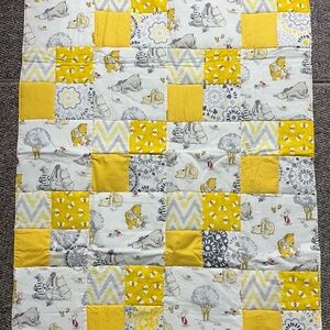 Winnie the Pooh Yellow and Gray Patchwork Quilt